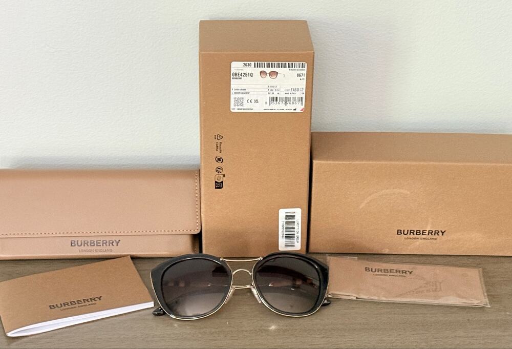 Burberry BE4251Q Full Gold Rim Round Sunglasses Dark Havana Brown Gradient Lens